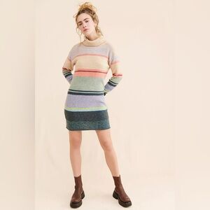 Striped Turtleneck Sweater Dress in Pastel Multi
